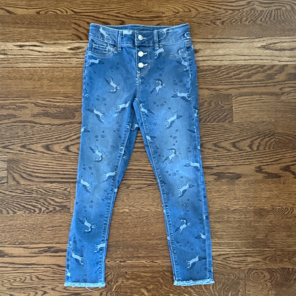 Blue High-Rise Unicorn Print Skinny Jeans